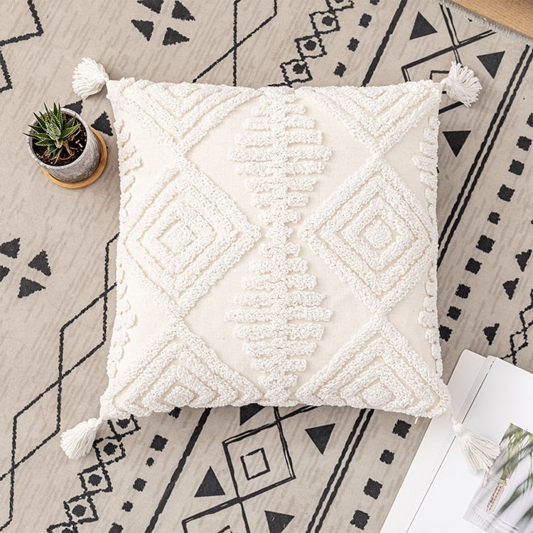 Cushion Cover 45x45cm/30x50cm Cotton pillow cover Ivory Loop Tufted for Home decoration Netural Living Room Bedroom - Provence Home Living Store