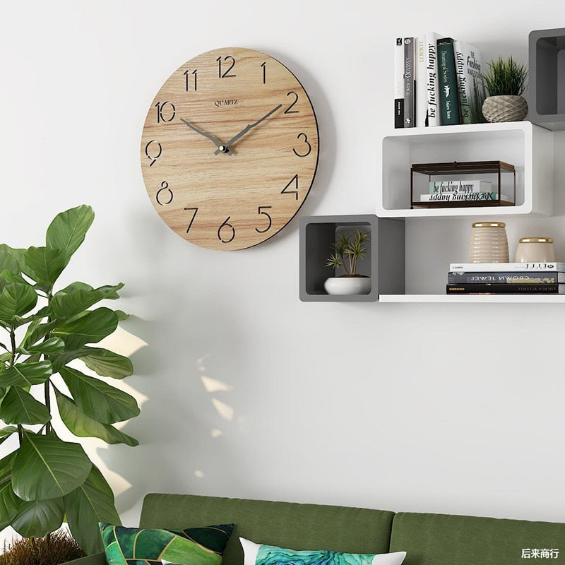 Nordic Wooden Wall Clock 12 Inch Wooden Silent Mechanism Quiet Clockwork Wall Clocks For Indoor/Outdoor Home Decor Living Room - Provence Home Living Store