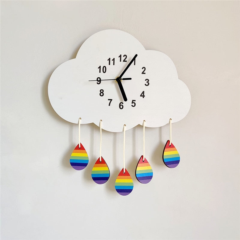 INS Nordic Wooden Cloud Wall Clock Kids Room Decoration Ornaments Digital Wood Mute Silent Clocks Furnitures Nursery Photo Props - Provence Home Living Store