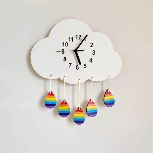 INS Nordic Wooden Cloud Wall Clock Kids Room Decoration Ornaments Digital Wood Mute Silent Clocks Furnitures Nursery Photo Props - Provence Home Living Store