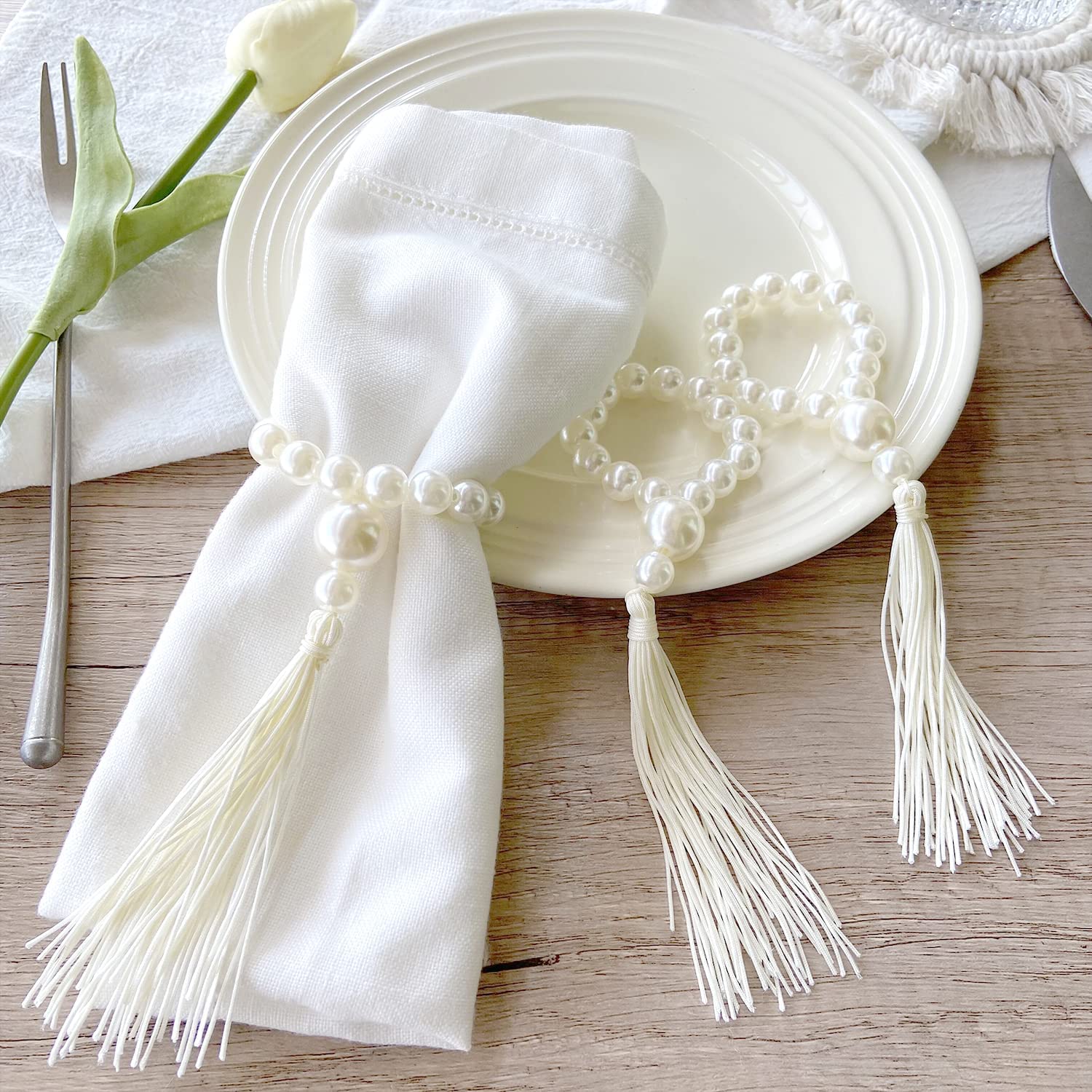 4PCS Pearl Tassels Napkin Buckles,Wedding Easter Napkin Rings,for Dinner Parties Dining Event Design Table Decoration - Provence Home Living Store