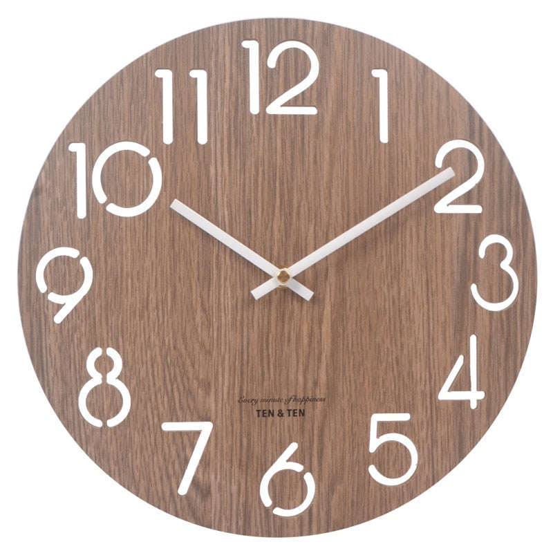 Wooden 3D Wall Clock Modern Design Nordic Brief Living Room Decoration Kitchen Clock Art Hollow Wall Watch Home Decor 12 inch - Provence Home Living Store