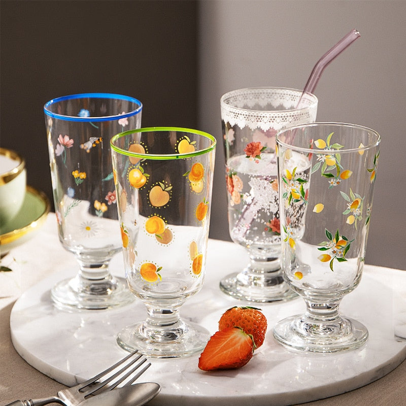 Clear Bar Drinking Goblet Korean Phnom Penh Cute Printed Glass Cup French Romantic Shorty Ice Cream Cup Dessert Mojito Wine Cup - Provence Home Living Store