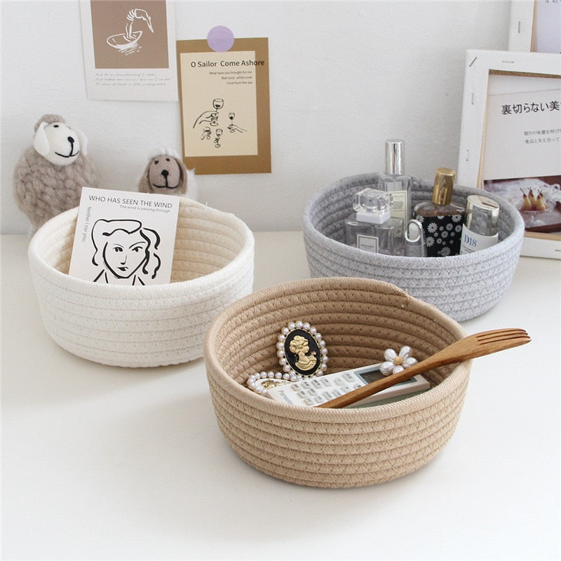 Cotton Rope Storage Basket Weaving Nordic Sundries Baby Toy Dirty Clothes Cosmetic Finishing Baskets Desktop Small Organizer Box - Provence Home Living Store