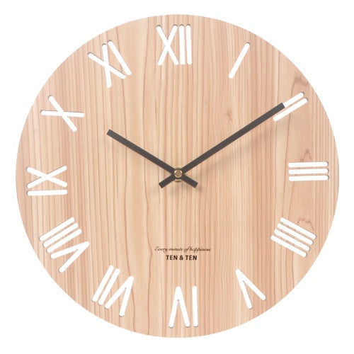 Wooden 3D Wall Clock Modern Design Nordic Brief Living Room Decoration Kitchen Clock Art Hollow Wall Watch Home Decor 12 inch - Provence Home Living Store