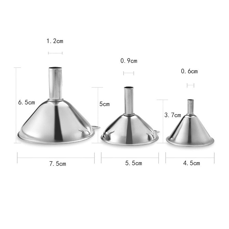 Kitchen Oil Funnel Stainless Steel Oil Filter Multipurpose Funnel for Drinking Liquor Flask 3Pcs-Pack Kitchen Stainer Funnel Set - Provence Home Living Store