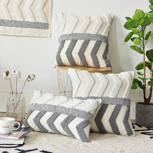 Cushion cover 30x50cm/45x45cm Pillow Cover Grey Ivory Embroidery Morroccan Style Zigzag for Home decoration Living room Bed Room - Provence Home Living Store