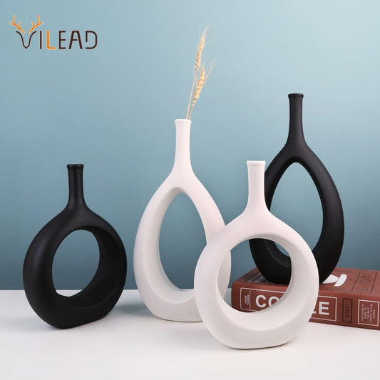 VILEAD Ceramic Hollow Out Flower Vase Figurines Nordic Modern Planter Pots Living Room Desktop Interior Decorative Decorations - Provence Home Living Store