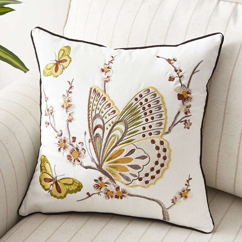 Butterfly Cushion Cover 45x45cm Floral Country Style Pillow Cover Cotton  Embroidery Suqare Home decoration  for Living Room - Provence Home Living Store