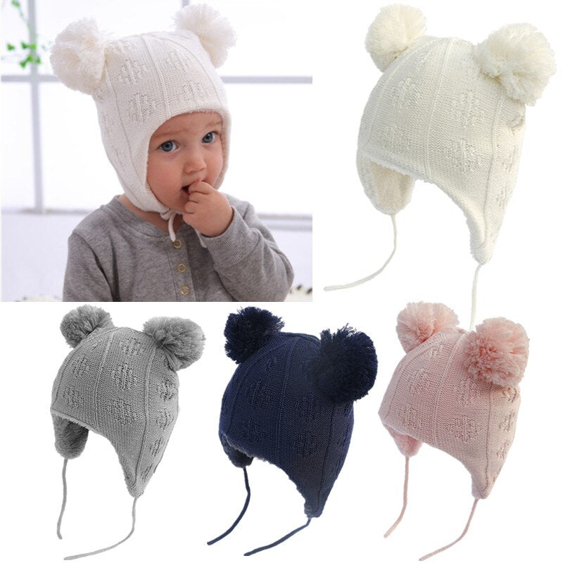 Autumn Winter Cute Hair Ball Baby Hat Infant Ear Protection Cap Knitted Beanie XXFE - Provence Home Living Store