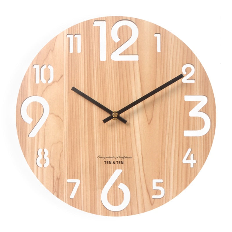 Wooden 3D Wall Clock Modern Design Nordic Brief Living Room Decoration Kitchen Clock Art Hollow Wall Watch Home Decor 12 inch - Provence Home Living Store