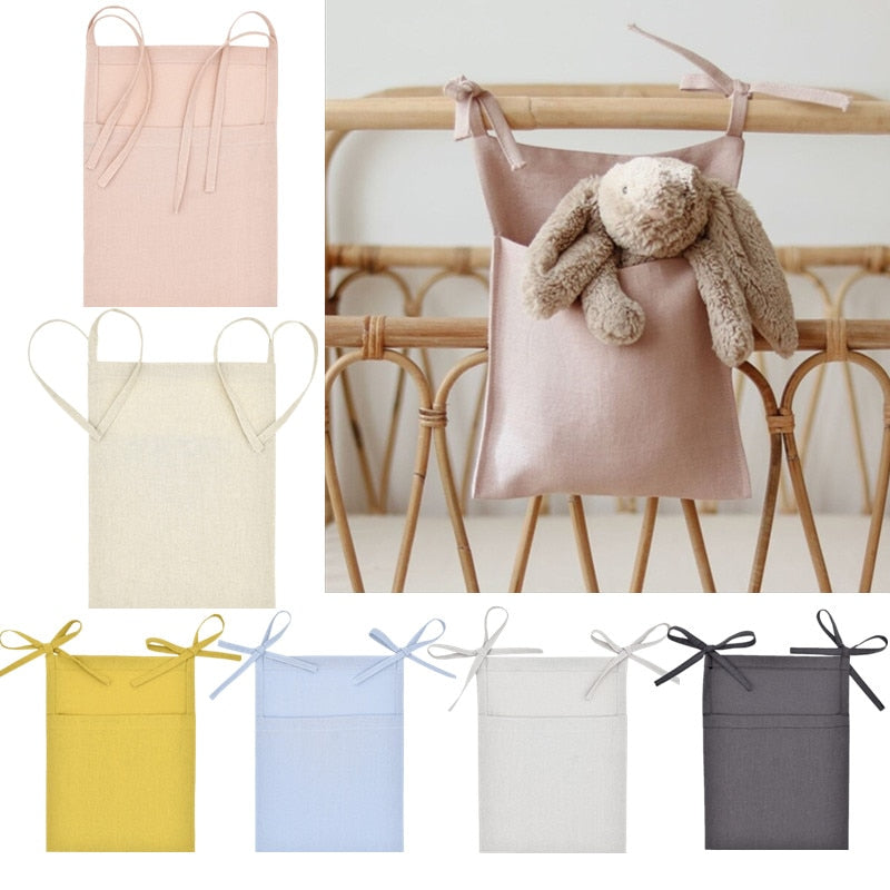 1pc Linen Baby Bed Hanging Storage Bag Newborn Crib Organizer Pocket Baby Bedside Diaper Bag Nappy Toys Bags for Kids Bedding - Provence Home Living Store