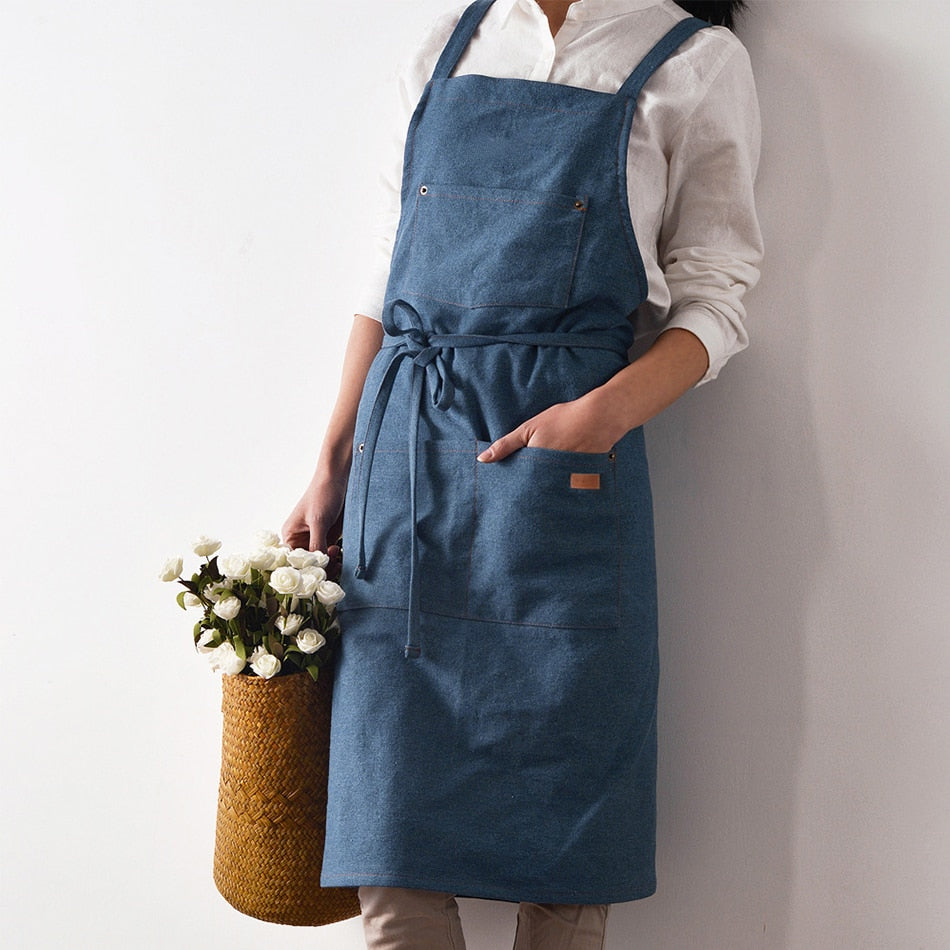 Cotton Denim Aprons Gardening Coffee Shop Kitchen Cooking Baking BBQ Cleaning Painting Restaurant Stylish Design Florist Apron - Provence Home Living Store