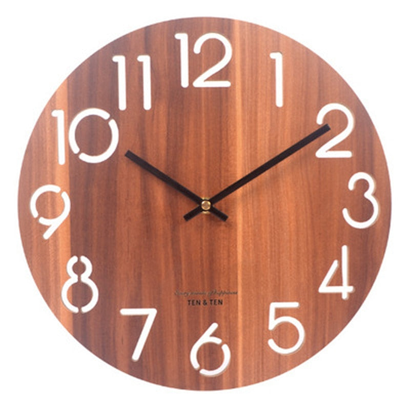 Wooden 3D Wall Clock Modern Design Nordic Brief Living Room Decoration Kitchen Clock Art Hollow Wall Watch Home Decor 12 inch - Provence Home Living Store