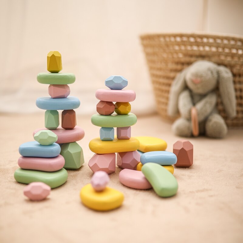 Baby Building Block Toy Colorful Smooth Beech Building Blocks Stacking Toys Toddler Montessori Color Recognition Children’s Gift - Provence Home Living Store