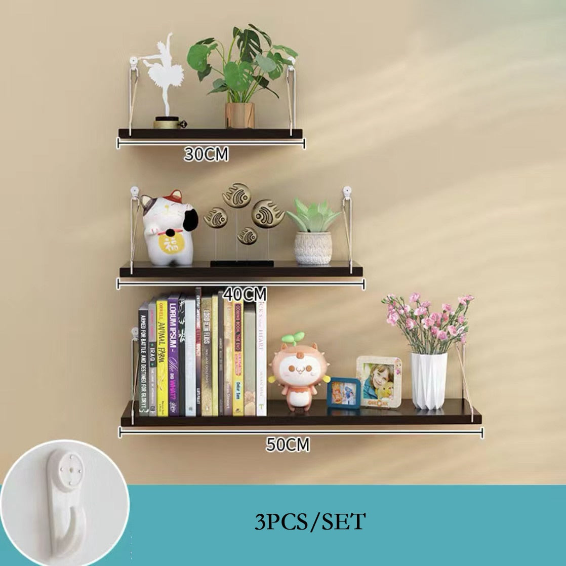 3PCS Wooden Wall Hanging Shelves Living Room Decor Display Stand Flower Pot Bookcase Holder Rack Bathroom Kitchen Storage Shelf - Provence Home Living Store