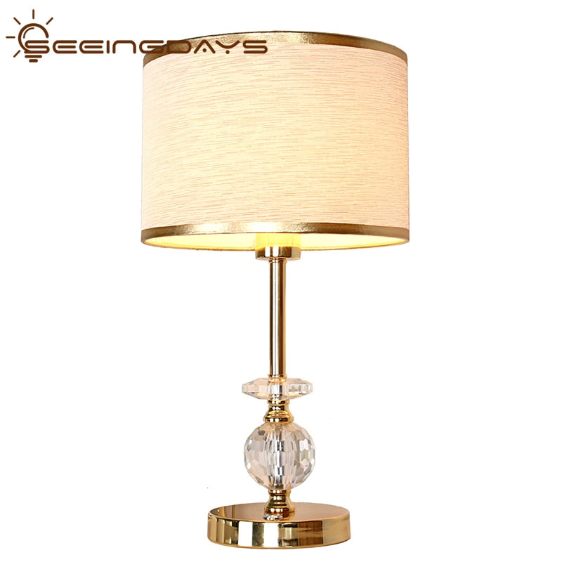 SeeingDays Golden Edge Lampshade Ball Crystal Table Lamp For Bedroom Living Room Bedside Lamp Modern European Crystal Lamp E27 - Provence Home Living Store