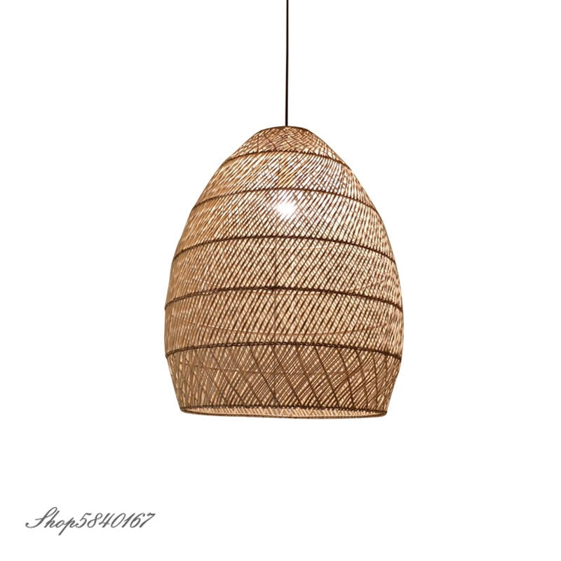 Natural Rattan Lamp Pendant light New Chinese Style Hand-woven Pendant Light for Living Room Hanging Luminaire Dining Room light - Provence Home Living Store