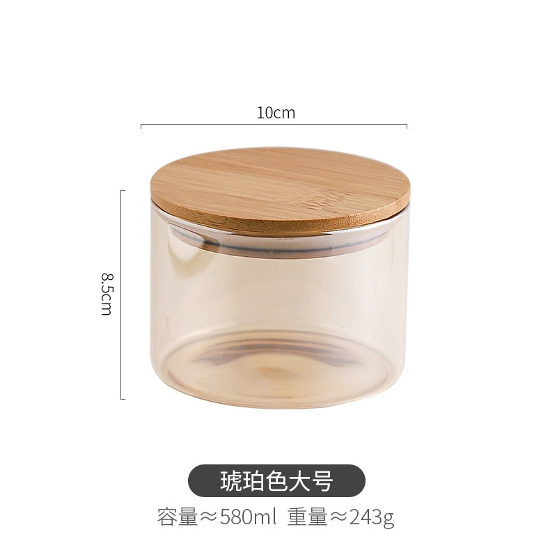 Sealed Glass Jar Set Kitchen Food Storage Container Candy Candies Multigrain Tea Tin with Wooden Lid Storage Box Home Decoration - Provence Home Living Store