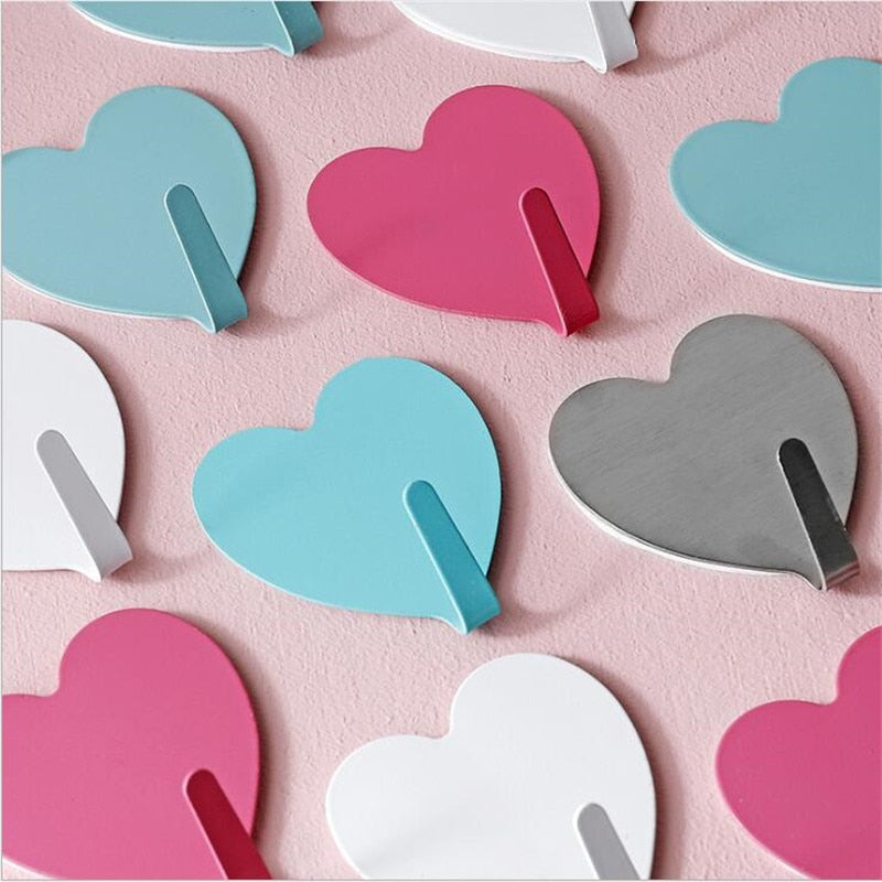 4pcs Love Heart Wall Hooks Clothes Towel Mask Hanger Stainless Steel Bathroom Kitchen Hook Door Keys Organizer Holder Home Decor - Provence Home Living Store