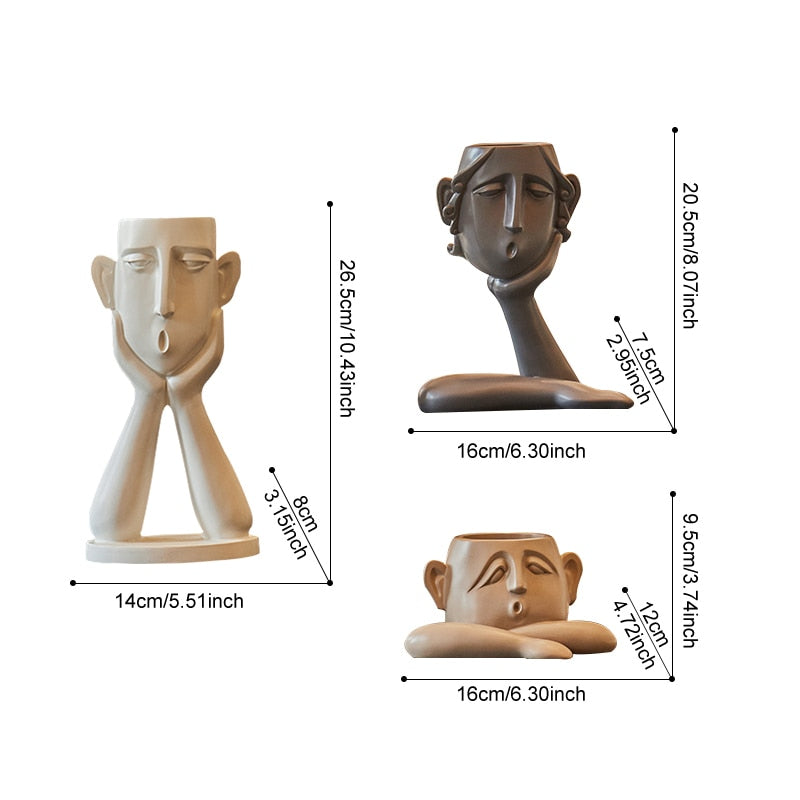 Abstract figure Set 3pc living room Sculpture Office Bookshelf Home Decor modern Vase Home Ornaments TV Desk Figurine Resin - Provence Home Living Store