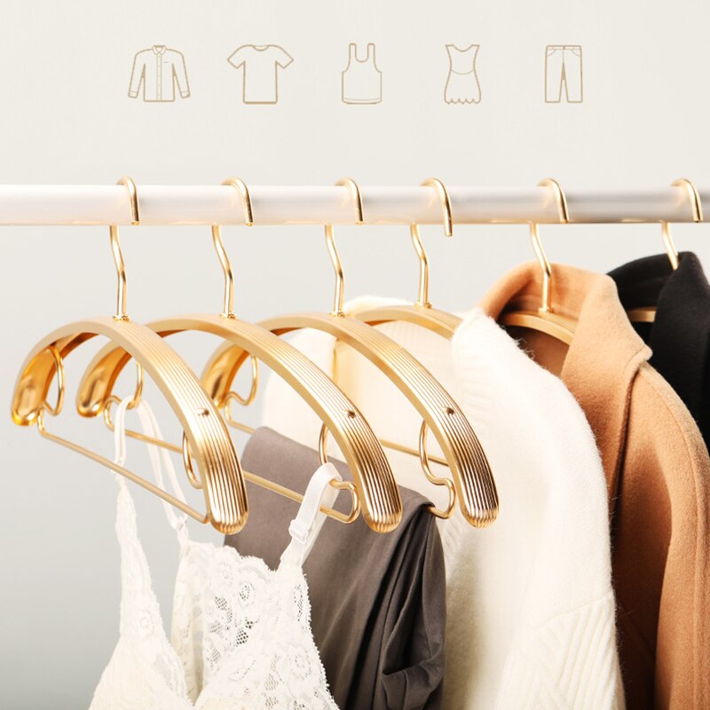 5pcs Widen Metal Coat Hangers Gold Aluminum Alloy Household Space Saver Non-slip Clothes Hanger Sweater Pants Shirt Drying Rack - Provence Home Living Store