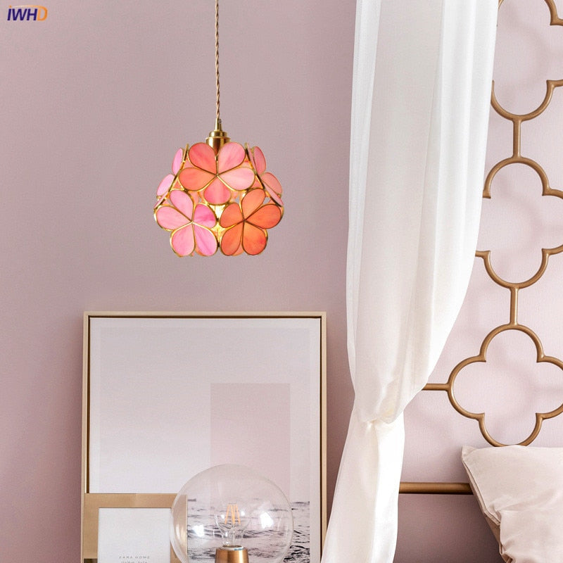 IWHD Nordic Flower Copper Pendant Lighting Fixtures Bedroom Dinning Living Room Glass LED Pendant Light Fixtures Luminaria - Provence Home Living Store