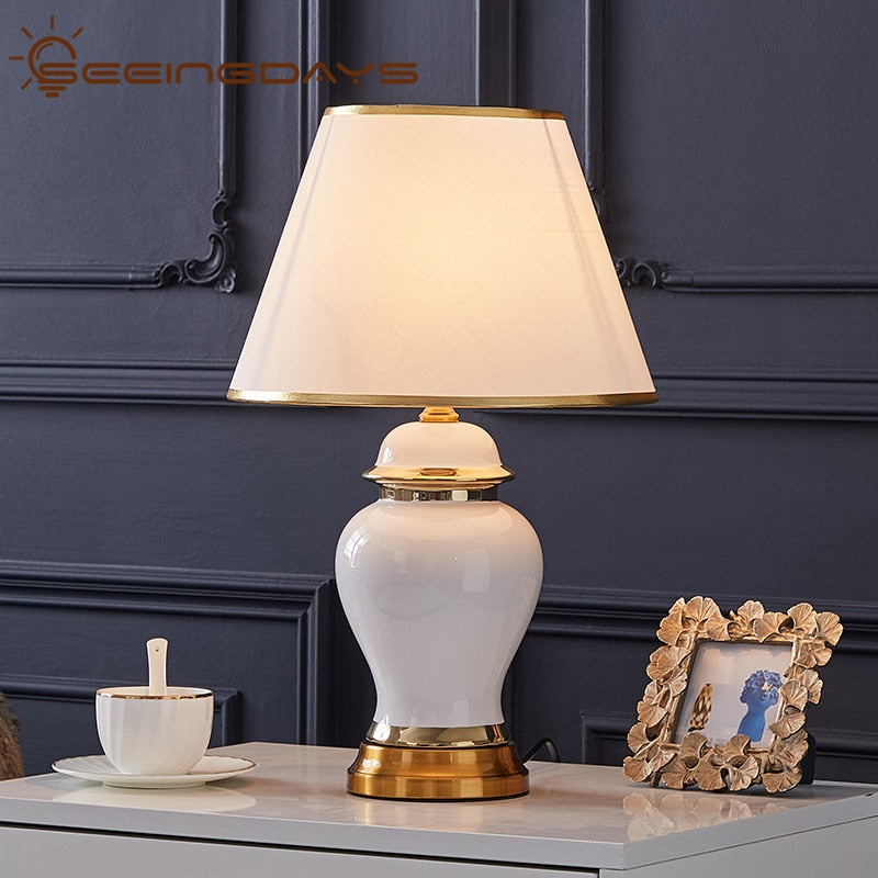 American Style Luxury Modern White Ceramic Table Lamps for Bedroom Bedside Lamp Northern European Style Living Room Table Lamp - Provence Home Living Store