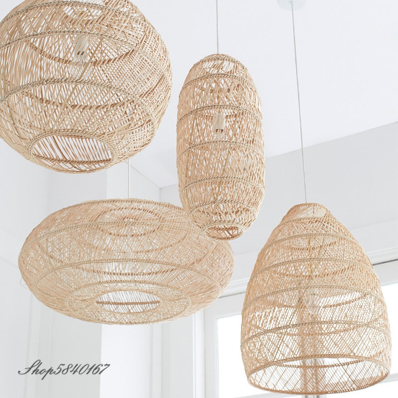 Natural Rattan Lamp Pendant light New Chinese Style Hand-woven Pendant Light for Living Room Hanging Luminaire Dining Room light - Provence Home Living Store