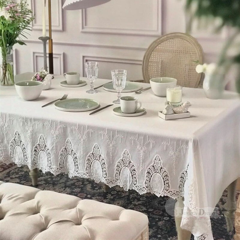 Embroidered tablecloth Lace table covers dinning table decor Romantic room decor aesthetic coffee table for living room cloth - Provence Home Living Store