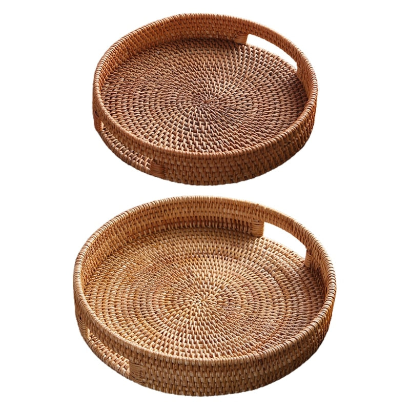 Rattan household desktop tea tray fruit bread basket portable fruit bowl hotel tray towel basket storage special  WF - Provence Home Living Store