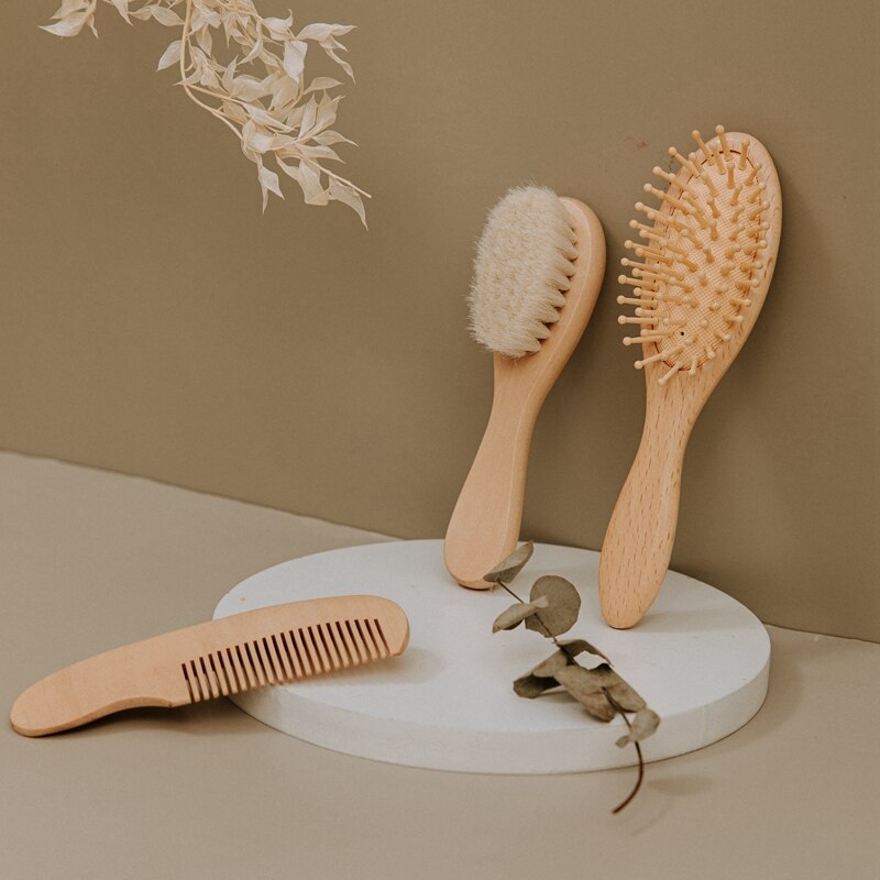 Baby Care Pure Natural Wool Baby BPA Free Wooden Brush Comb Brush Baby Hairbrush Newborn Hair Brush Infant Comb Head Massager - Provence Home Living Store