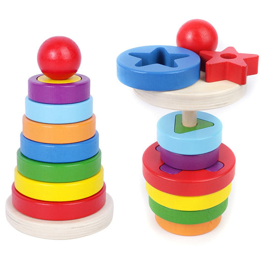 Montessori Puzzle Game Kids Toys Rainbow Tower pyramid Nesting Stacking Baby Shape Games Toy Children DIY Birthday Present Toys - Provence Home Living Store