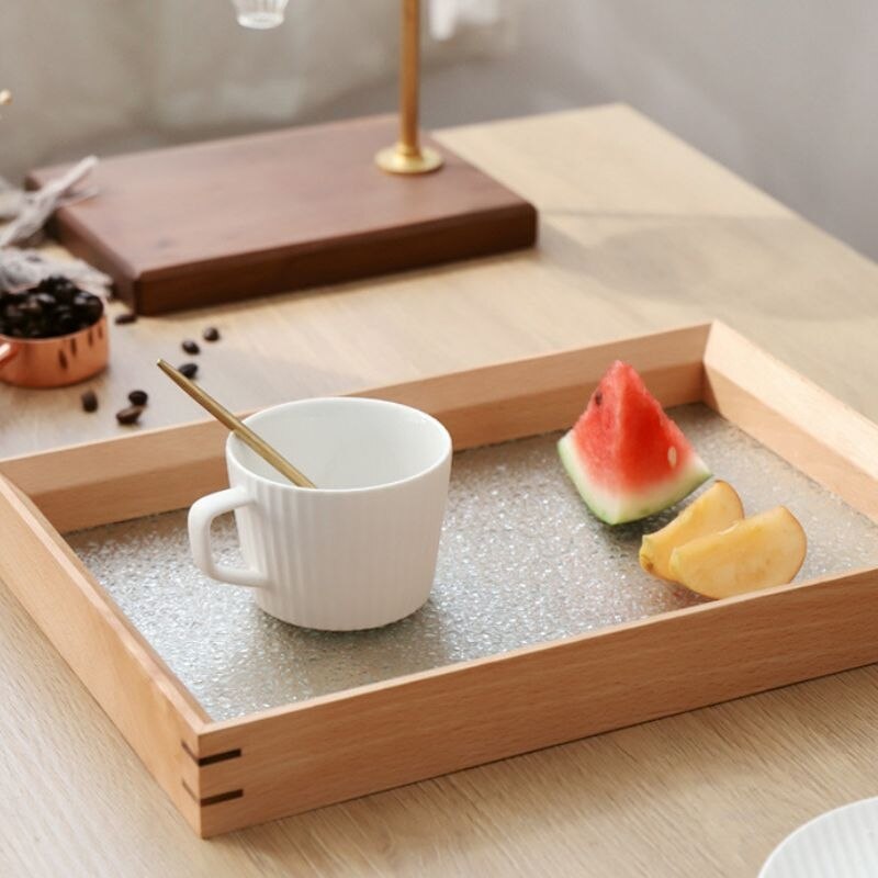 White Coffee Cup Minimalist Design Teacup Ceramic Household Striped Breakfast Milk Mug Wooden Frame Glass Tray Afternoon Tea - Provence Home Living Store