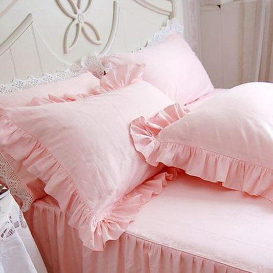 2pcs solid pillow case European princess ruffle pillow cover handmade wrinkle pillow cases home textile pillow sham no filler - Provence Home Living Store