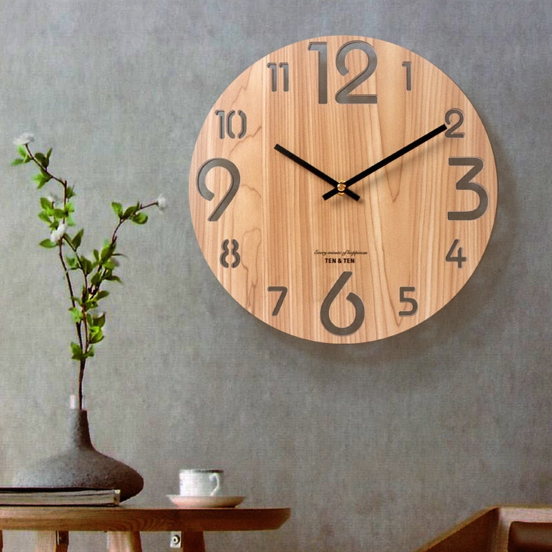 Wooden 3D Wall Clock Modern Design Nordic Brief Living Room Decoration Kitchen Clock Art Hollow Wall Watch Home Decor 12 inch - Provence Home Living Store