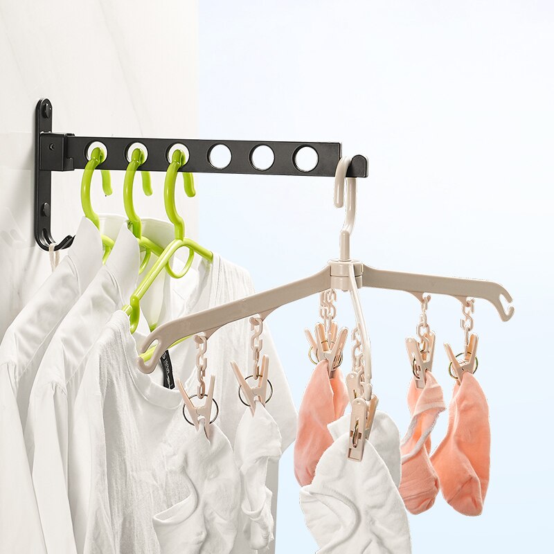 Foldable Clothes Hanger Space Aluminum Clothesline Pole With Hooks Bathroom Folding Home Laundry Adjustable Drying Rack - Provence Home Living Store