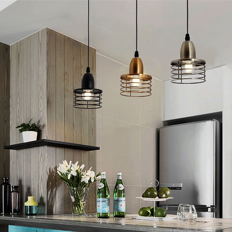 Industrial Retro Style Pendant Lights Gold Circle Pendants Lamp Kitchen Island Lighting Fixture Vintage Dining Room Drop Light - Provence Home Living Store