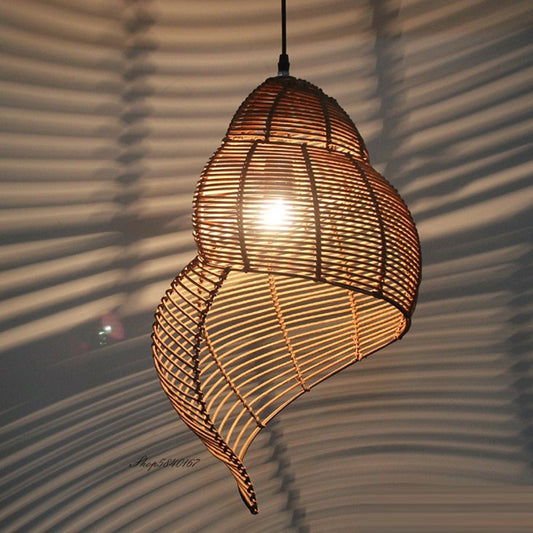 Pastoral Style Conch Rattan Lamp Vintage Pendant Lights Dining Room Decor Lighting Fixtures Cafe Restaurant Suspension Luminaire - Provence Home Living Store