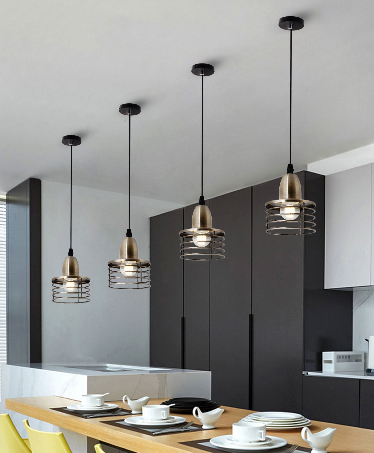 Industrial Retro Style Pendant Lights Gold Circle Pendants Lamp Kitchen Island Lighting Fixture Vintage Dining Room Drop Light - Provence Home Living Store