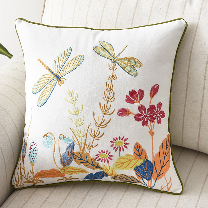 Butterfly Cushion Cover 45x45cm Floral Country Style Pillow Cover Cotton  Embroidery Suqare Home decoration  for Living Room - Provence Home Living Store