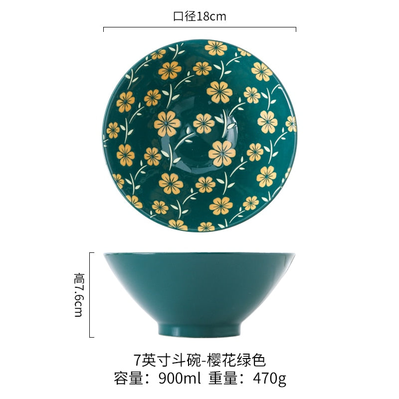 Japanese Ramen Bowl Household Soup Bowl Salad Bowl Ceramic Tableware Instant Noodle Bowl Ceramic Tableware - Provence Home Living Store