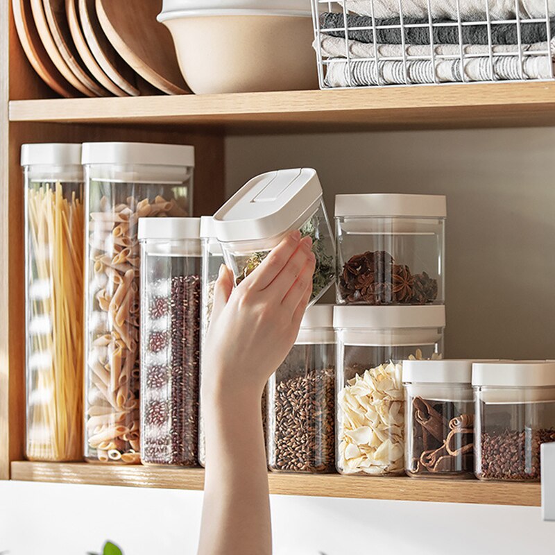 Plastic Food Container Sealing Storage Canister with Lid Cereal Seasoning Jar Keep Fresh Sealed Flour Tank Kitchen Storage Can - Provence Home Living Store