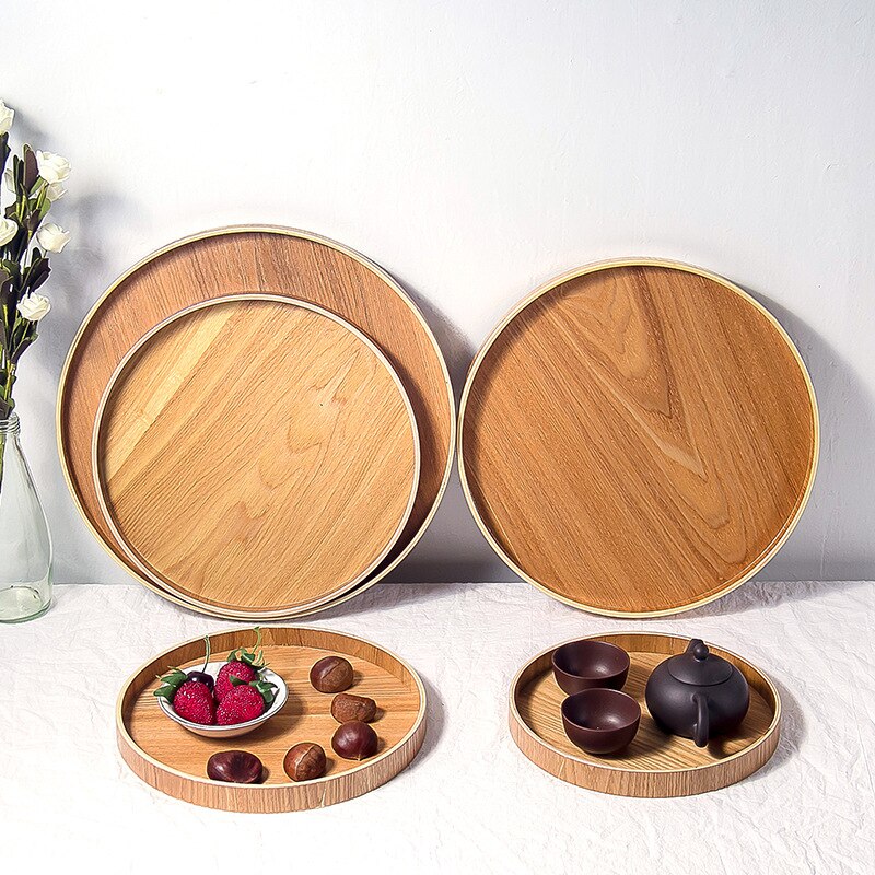 Japanese Style Round Tray Food Serving Plate Wood Snack Deseert Plate Teaboard Natural Tea Food Server Dishes Drink Platter WF - Provence Home Living Store