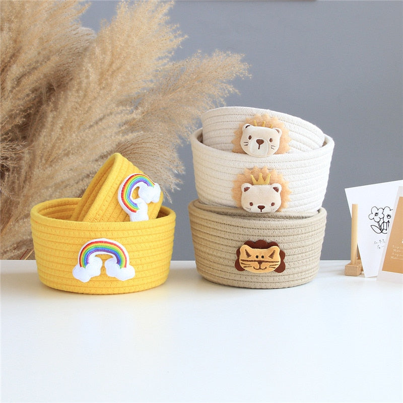 Cartoon Animals Cotton Rope Storage Baskets Baby Dirty Clothes Laundry Basket Weaving Kids Toys Desktop Sundries Organizer Box - Provence Home Living Store