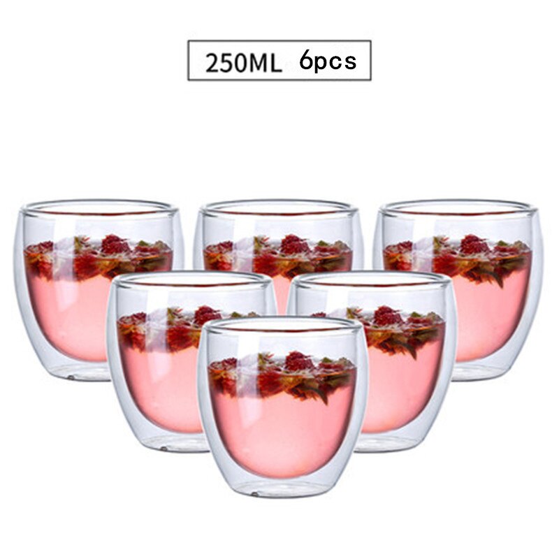 6Pcs Double Layers Wall Glass Insulated Milk Coffee Mug Cup Heat Resistant Healthy Drink Tea Mugs Transparent Drinkware - Provence Home Living Store