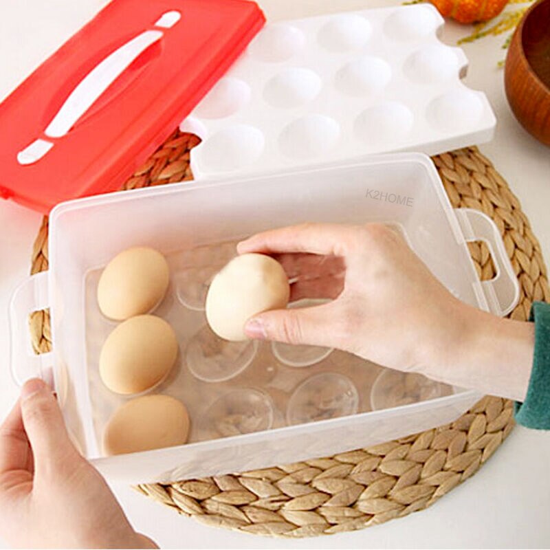 K2 Home Eggs Container Storage Box 24 Grid Bilayer Basket Organizer Kitchen Gadgets Items Refrigerator Storage Tool - Provence Home Living Store