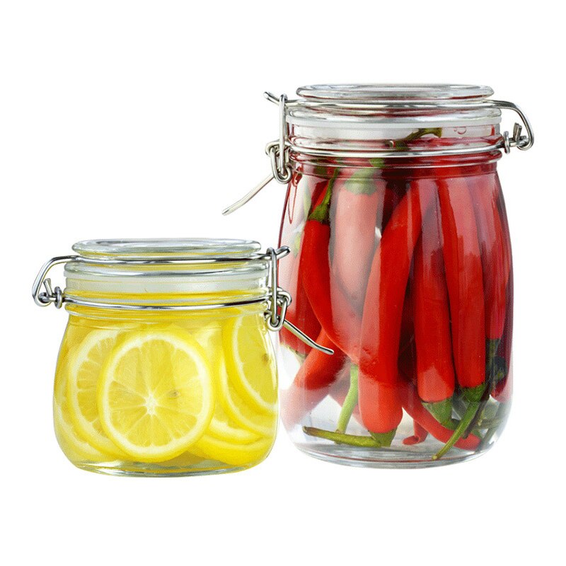 Reinforced Glass Canning Jar Wide Mouth Food Storage Jar with Lock Button Lid Leakproof Food Container Fruit Jar Dishwash Safe - Provence Home Living Store