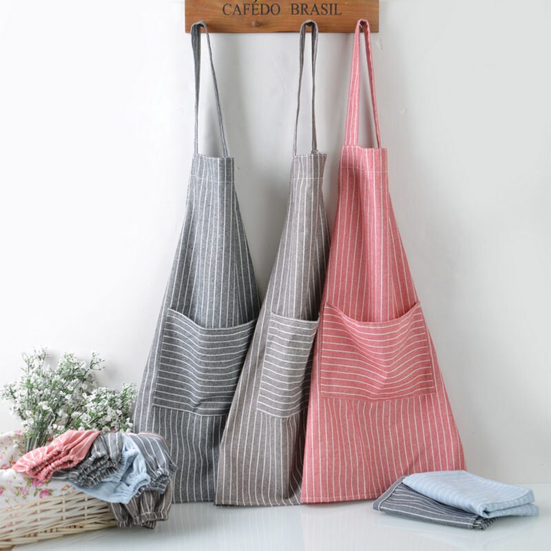 Brief classic strip aprons for women work helper apron kitchen clean apron quality line cotton cooking aprons big pocket sale - Provence Home Living Store