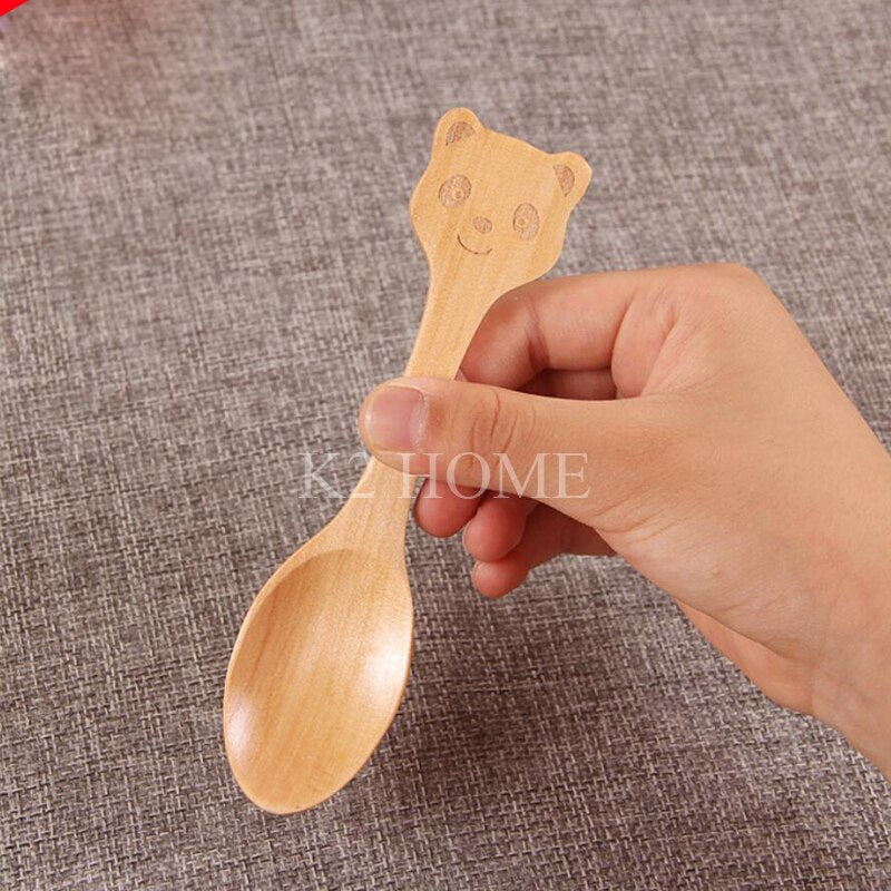 Set of 4 Natural and Eco-Friendly Cute Cartoon Children Wood Soup Spoons Handmade Kitchen Wooden Spoons Utensils - Provence Home Living Store